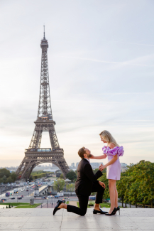 William Burkhart proposes to Abigail Carver with the Eiffel Tower in the background