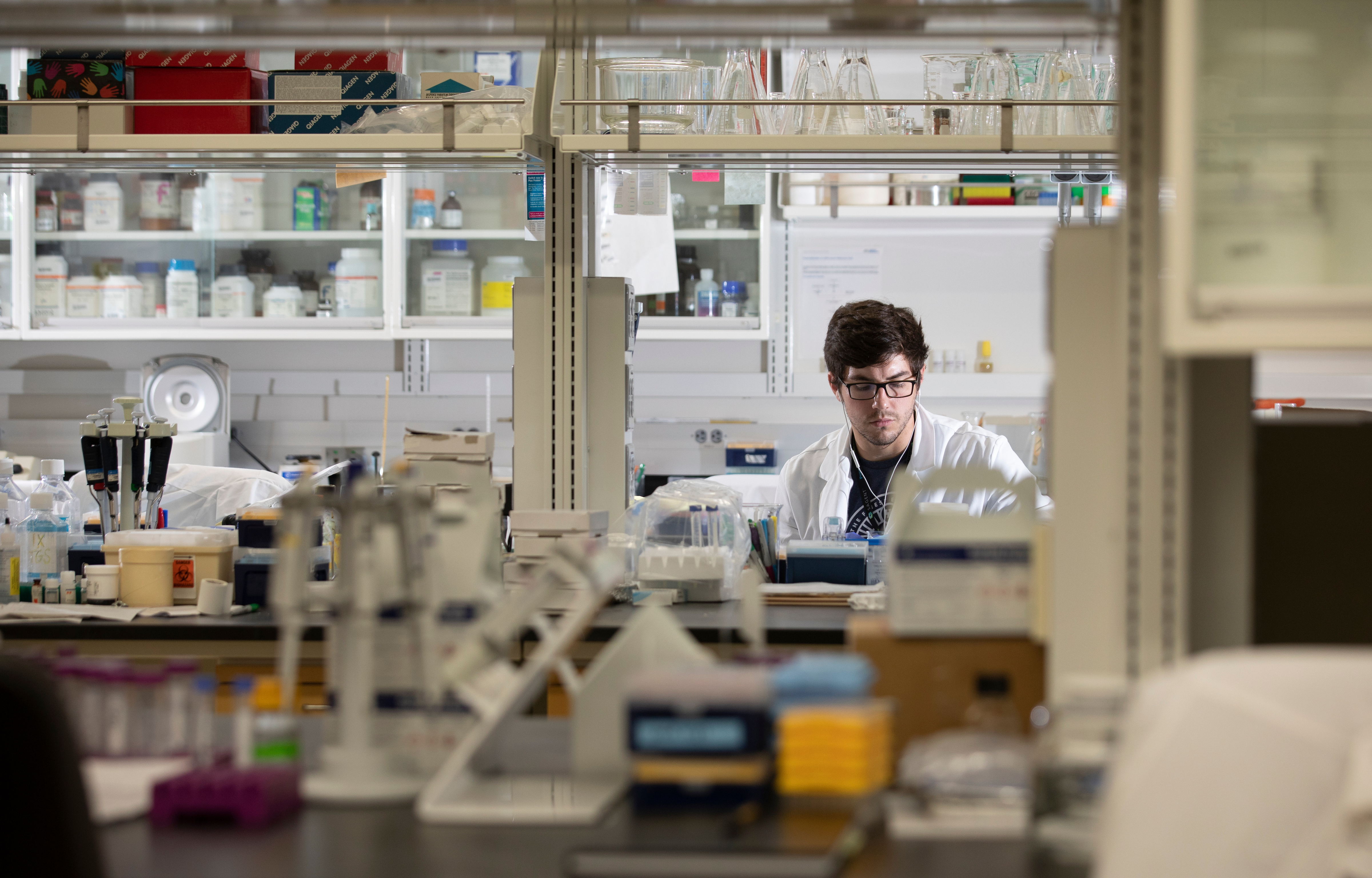 Graduate student working in the lab