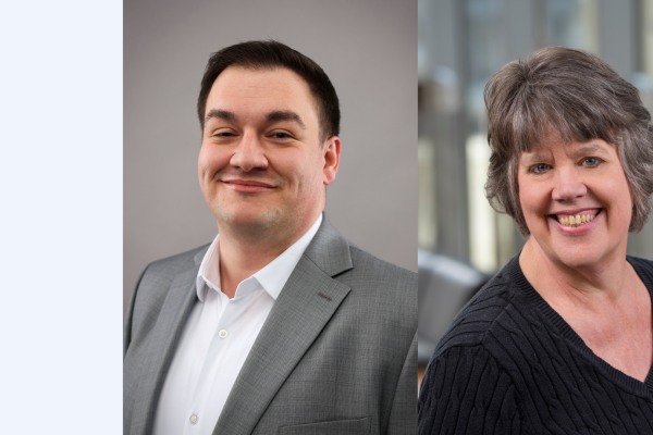 A split photo of Kyle Bryan and Trish Freeman's headshots