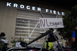 sign with IV Leaguers team name in front of Kroger Field