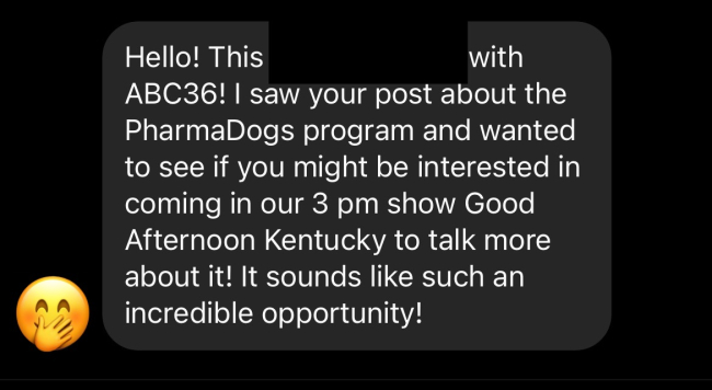 screenshot of message from ABC36 reporter