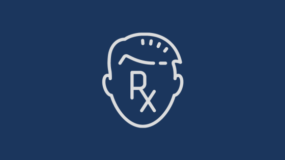outline of mans face with Rx on blue background