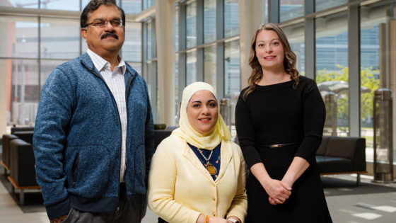Drs. Alam, Helmy and Czuba in the TODD Building atrium